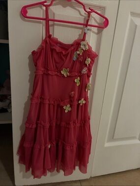 Girls' Pink Floral Chiffon Tiered Dress